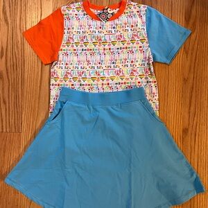 Kids Matching Set - Orange & Light Blue Top and Skirt